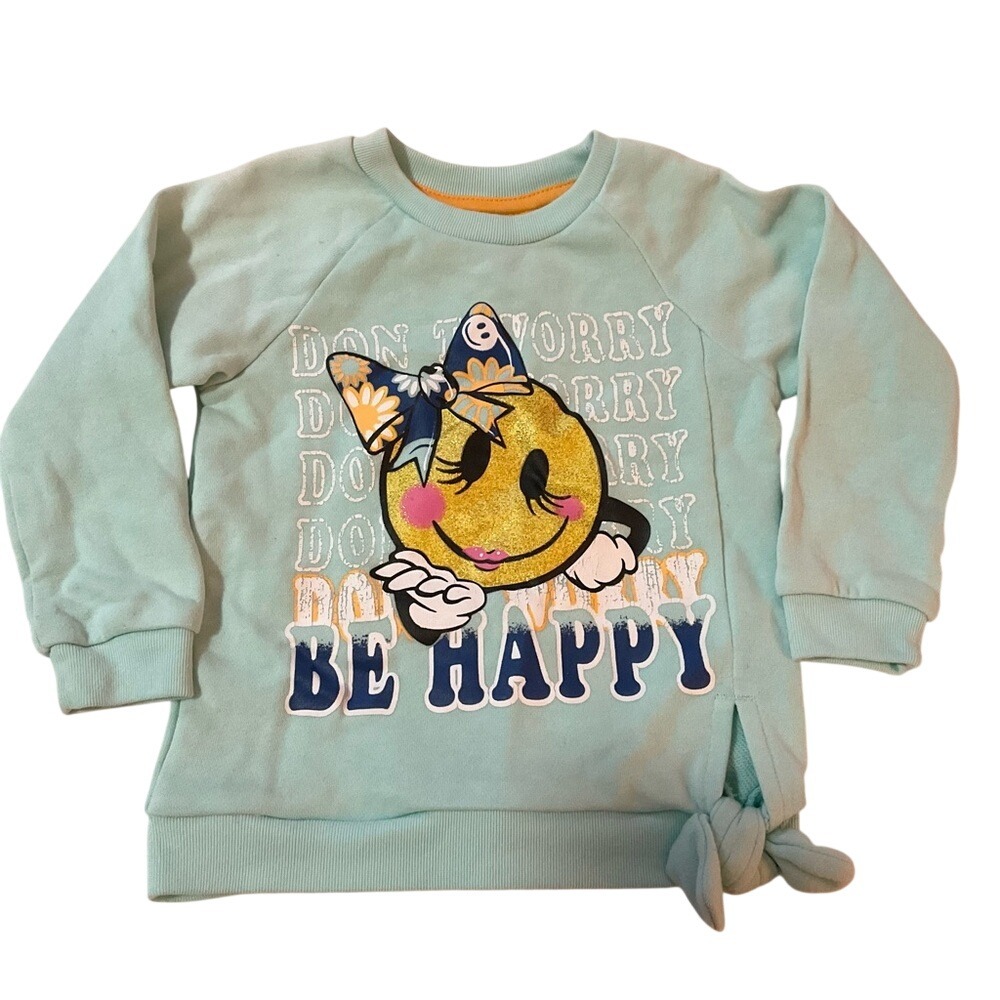 Kidgets Girls Mint‎ Green Don't Worry Be Happy Smiley Face Sweatshirt 18M